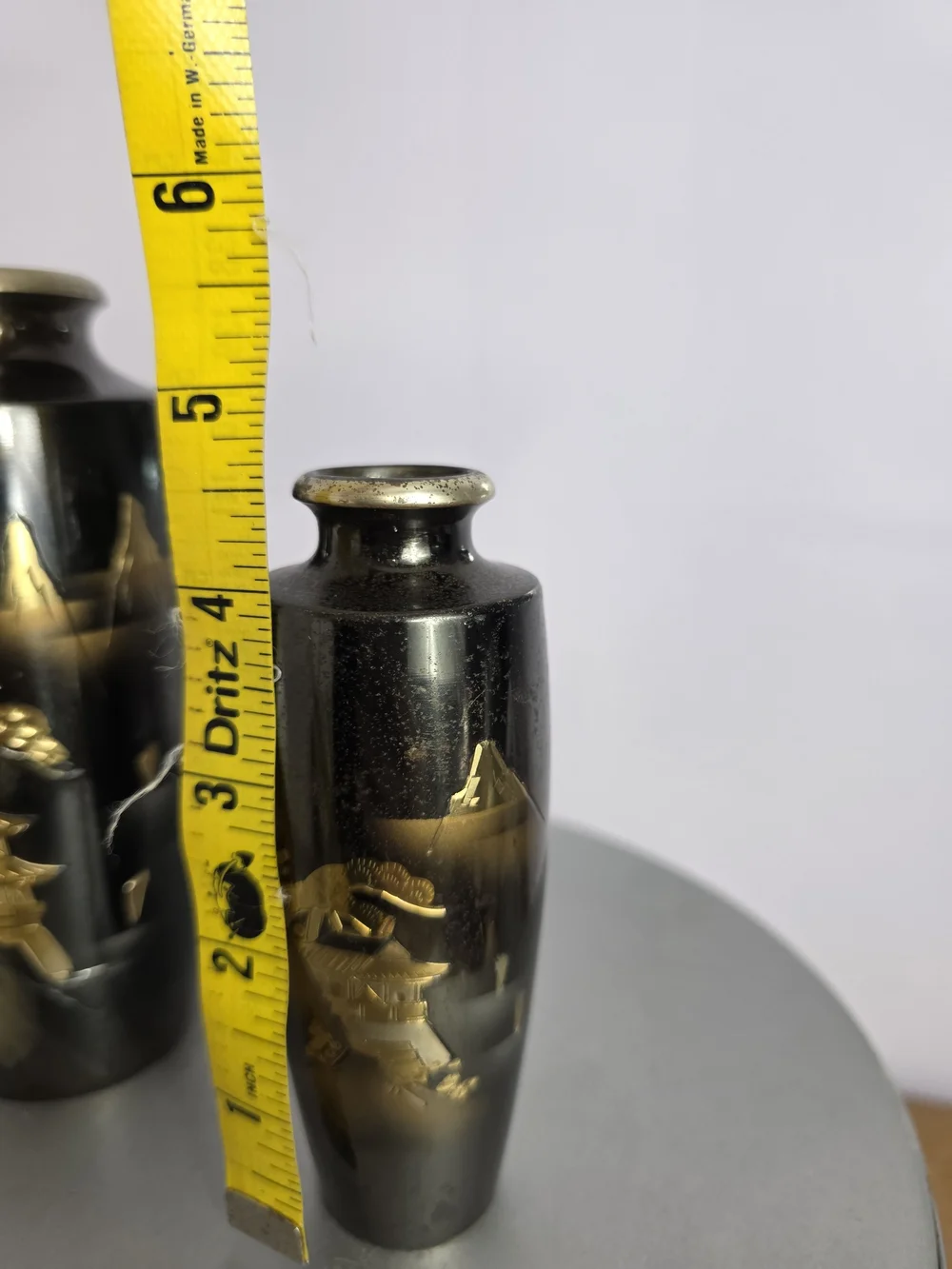 Vintage Japanese Choken Style Metal Vase Set Of 2 Beautiful Landscape Design